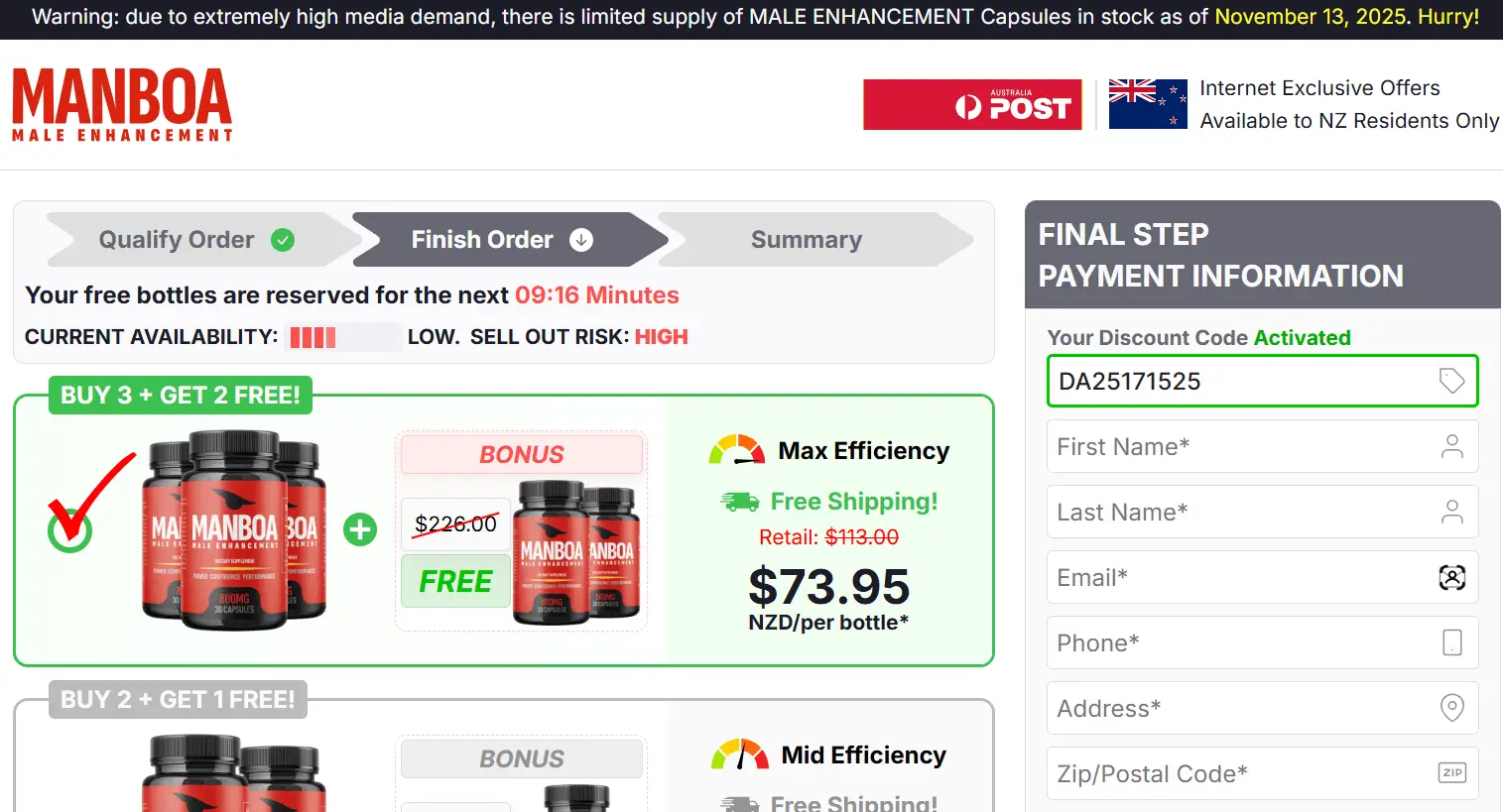 Manboa Male Enhancement NZ Order Page
